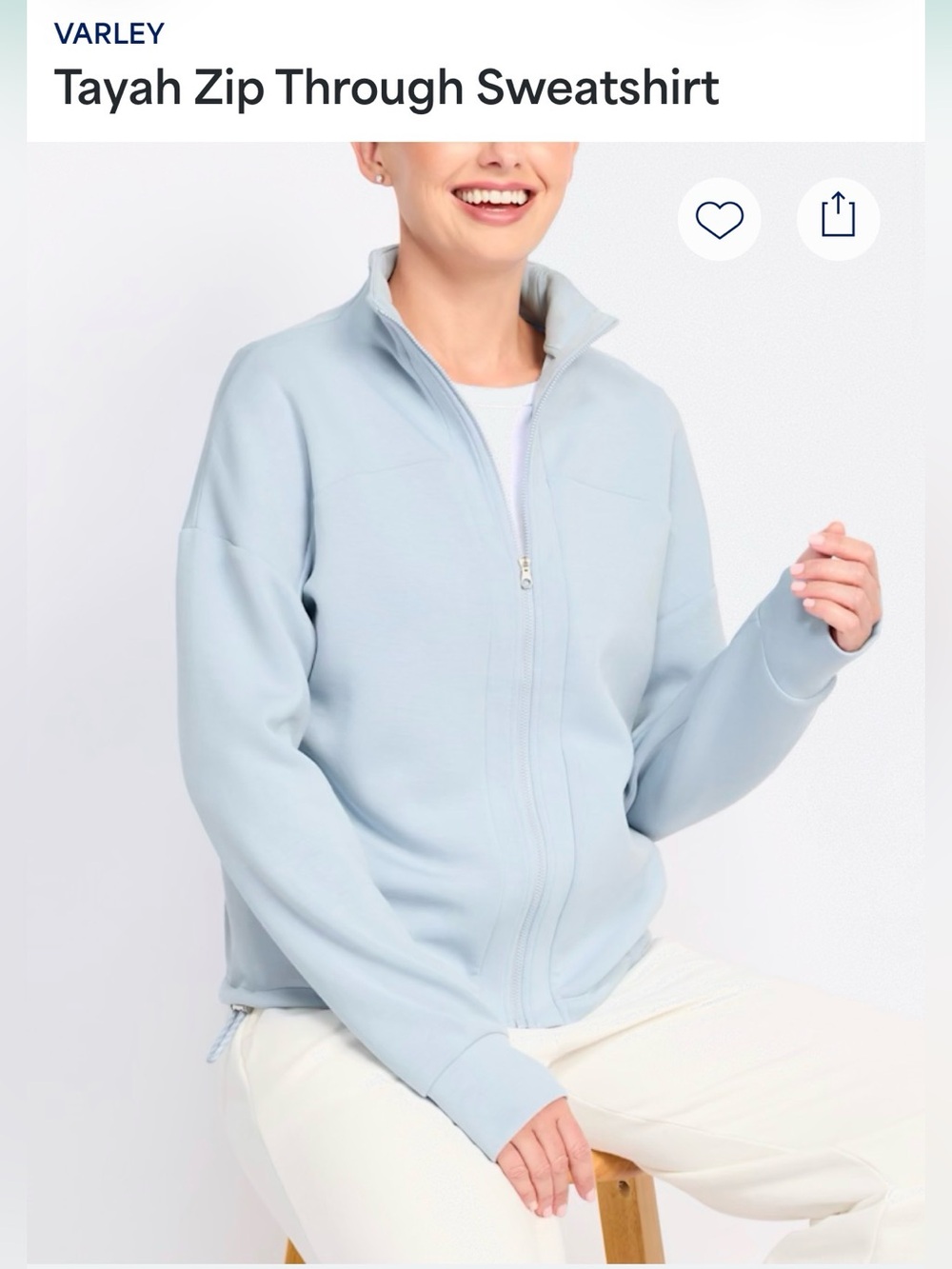 Varley Pale Blue Mockneck Zip Sweatshirt